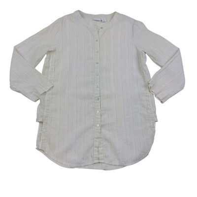 Antibes Blanc Minimalist Lagenlook Striped Linen Long Sleeve Tunic Women's SZ L