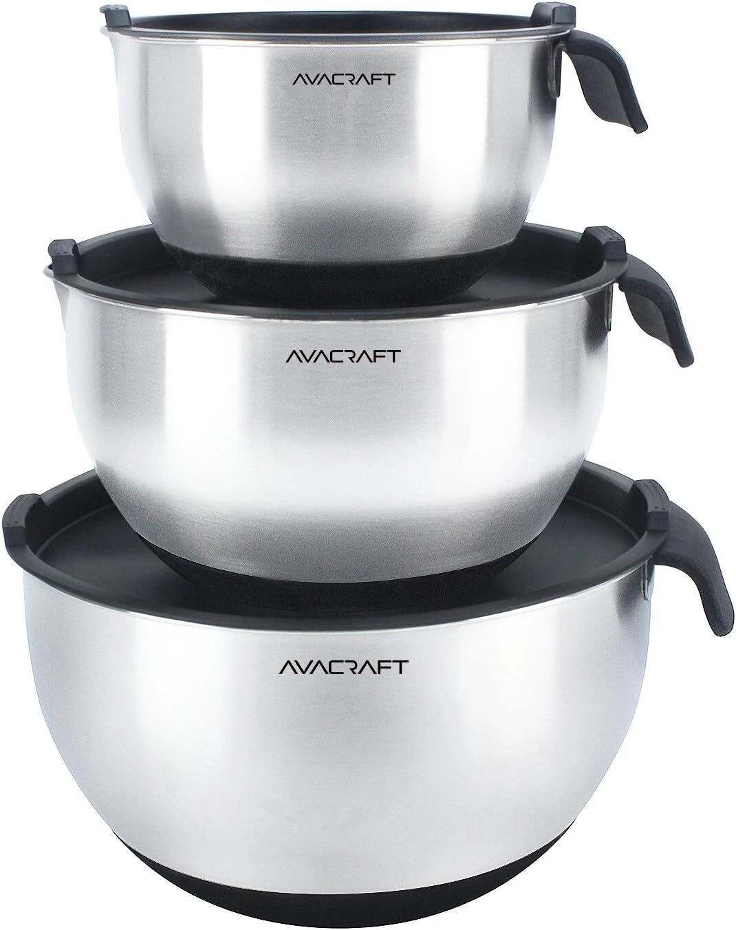 18/10 Stainless Steel Mixing Bowls with Lids Non Slip Silicone Base Bowls Handle