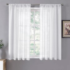 Tollpiz Short Sheer Curtains Linen 54"W x 45"L Pack of 2 , White