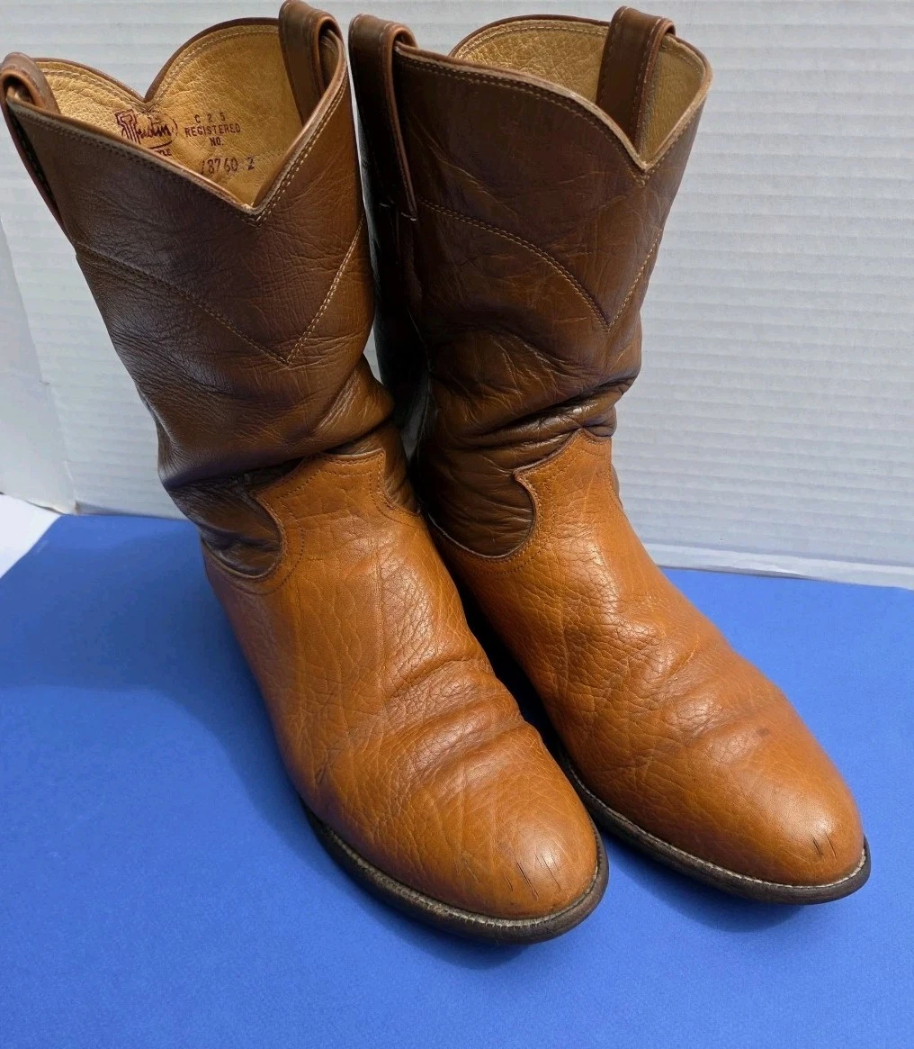 Justin Roper Boots Mens SZ 7.5EE extra wide Tan Leather Western Cowboy Work USA Men main image 3