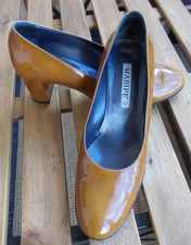 Pumps Maripé Blockabsatz Echt Lack Leder beige braun cognac Gr. 41 7,5 top