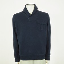 Brooks Brothers Red Fleece Shawl Sweater Mens Large Navy Blue Cotton Knit Blend