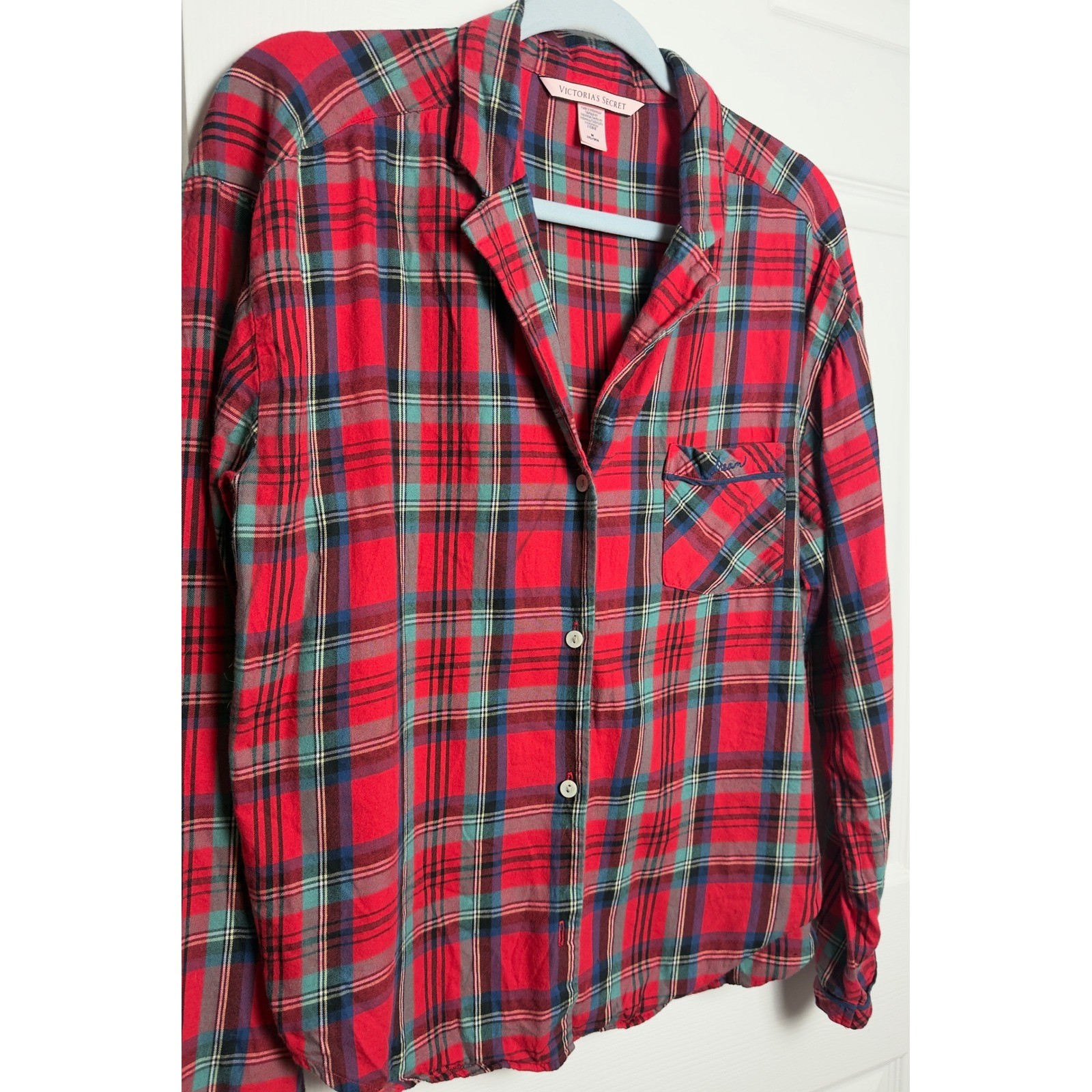 Victorias Secret Red Plaid Pajama Top Long Sleeve Button Down Sleep Shirt Medium