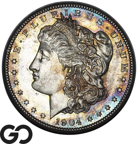 1904-O Morgan Silver Dollar Coin, Very PL Beneath Light Album Toning, Gem BU++