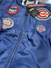 Chicago Cubs MLB ALPHA INDUSTRIES MA-1 REVERSIBLE BOMBER JACKET Large Patches