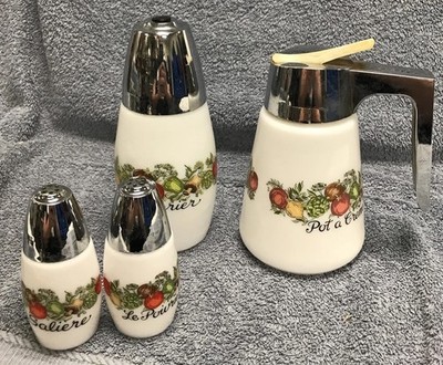 vintage  GEMCO  MILK GLASS TABLE SET CREAMER-SALT & PEPPER SHAKER