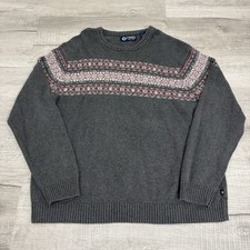 Chaps Grey Red Fair Isle Knit Pullover Sweater Mens Large