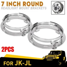 2PC 7'' Round Chrome LED Headlight Mounting Bracket Ring Car For Motorcycle Jeep