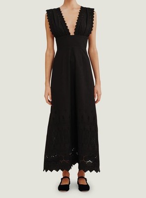 Posse Women's Black Solid Embroidered V-Neck Sleeveless Amelia Dress Size S