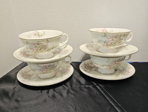 Set of 4 Theodore Haviland New York APPLE BLOSSOM Cups and Saucers