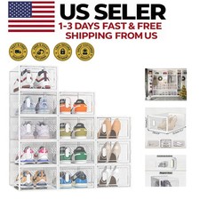 Clear Plastic Shoe Storage Boxes Stackable with Lids 12 Pack