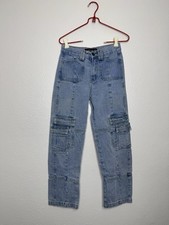 Lioness The Stacey Cargo High Rise Straight Leg Light Wash Jeans Pockets XS