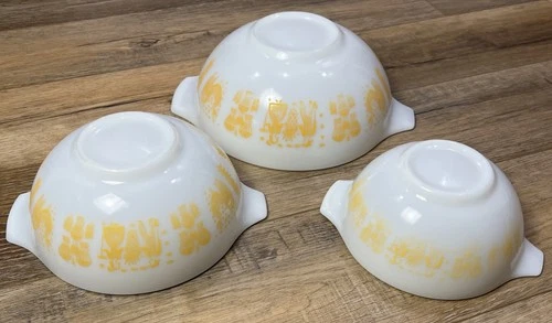 3 Rare Pyrex Amish Pumpkin Butterprint Cinderella Mixing Bowl Set 444, 443, 442