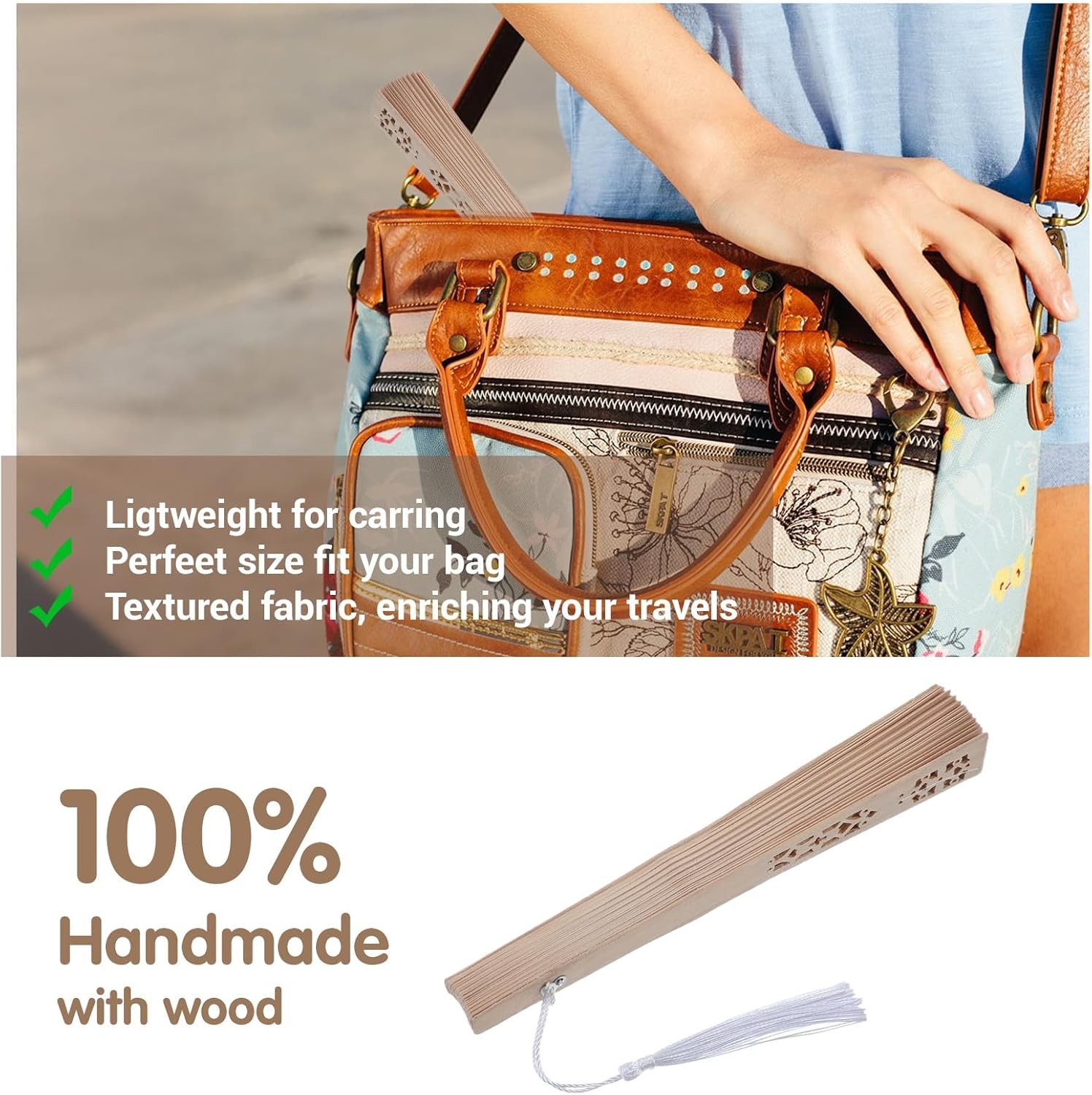 Grevosea Bamboo Folding Fan Set, 4 Pcs Handheld Fans with Sandalwood and Silk, V