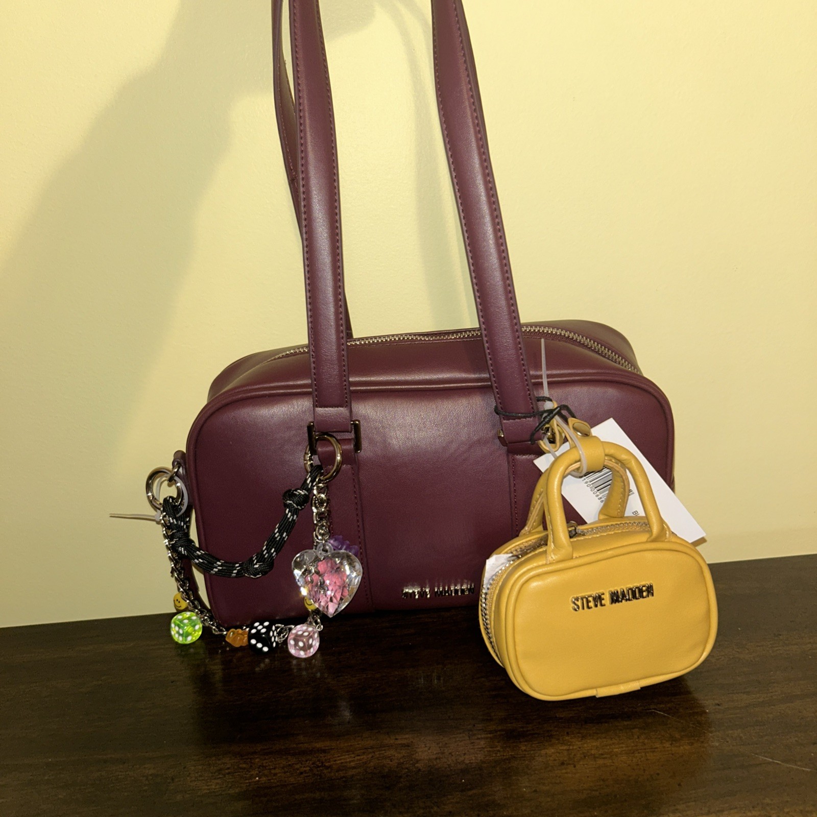Steve Madden Bharlan Bloodstone Shoulder Handbag With Charms Yellow Mini Purse