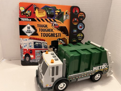 #ad Tonka Lights amp; Sound Green Garbage Truck Tonka Tough Toughest Book 10 Sounds $14.99
