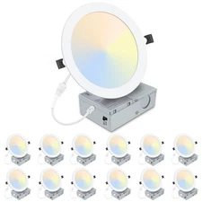 12 Pack 8 Inch LED Recessed Lighting with Junction Box Ultra-Thin, 3000K/4500...