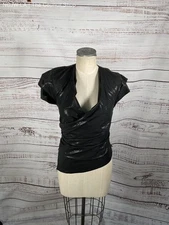 Women's Isabel Marant Black Metallic Wrap Around Top Linen Blend - Size 36