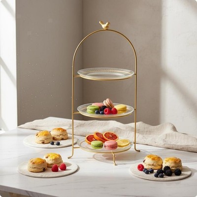 Gilded Feathered Cake Stand Versatile Multi Tier Dessert Stand Sophisticated