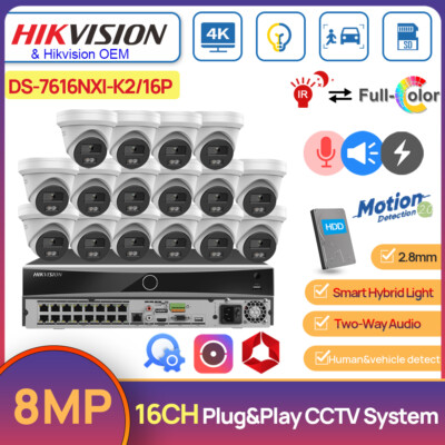 Hikvision 16CH 4K Security System Kit 8MP Hybrid Light ColorVu+IR POE Camera Lot