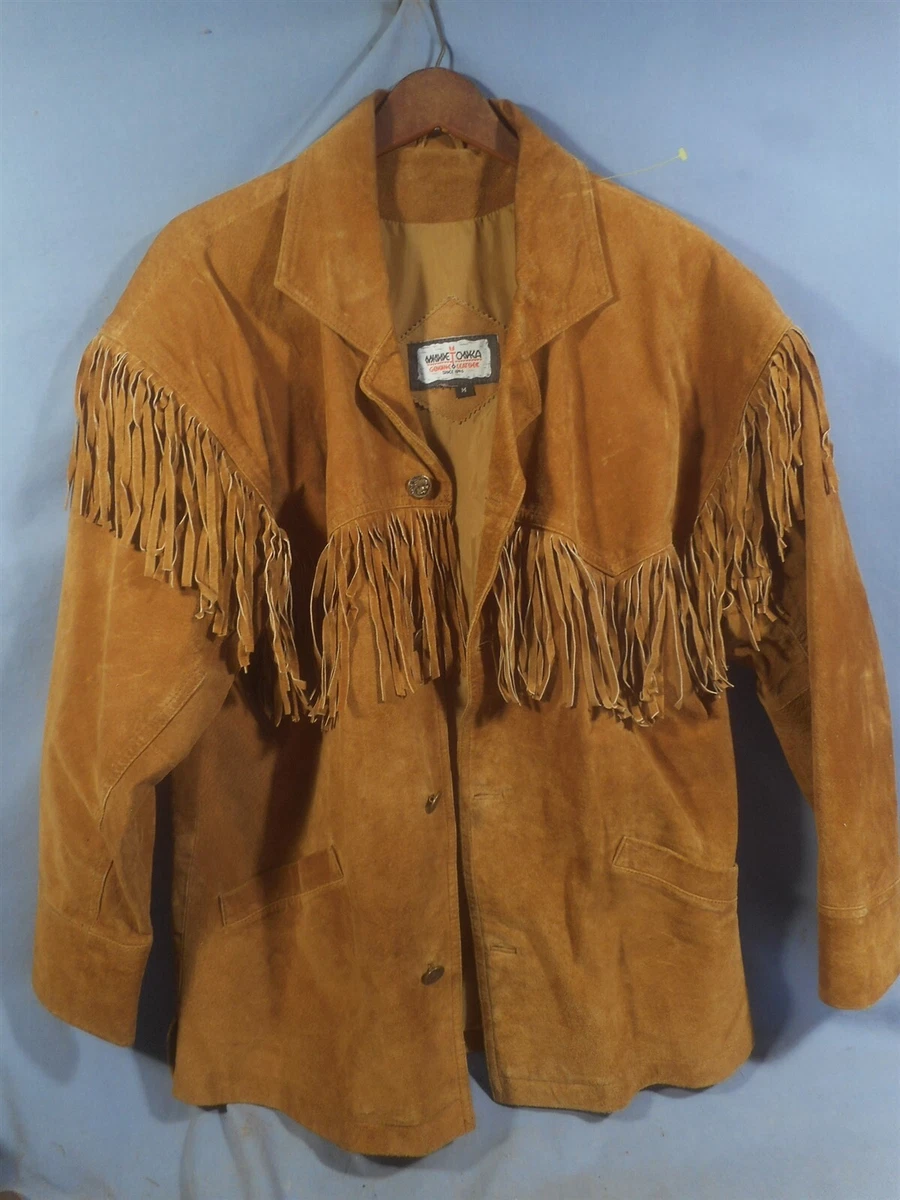 VTG Coat Original Minnetonka Leather Fringe Western Jacket Size M Natural  Brown | eBay