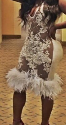 Shane Justin Custom Dress Body Con Club Party Bandage Feather Rhinestone  Silver | eBay