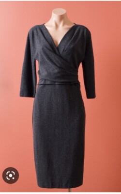Weekend Max Mara Giglio Wrap Herringbone Grey Sheath Work Midi Dress Rare