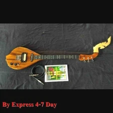 Electric Acoustic Harp Teak Wood Gold Guitar Traditional Musical Crafts Handmade