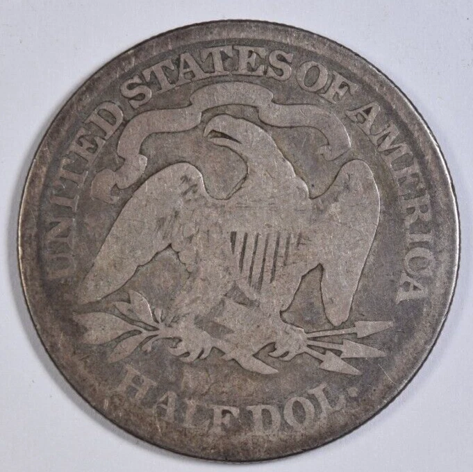 1877 SEATED HALF DOLLAR ~ VERY RARE TYPE 1 SPLIT OLIVE BUD REVERSE! GOOD! INV#2 - Image 2 of 2