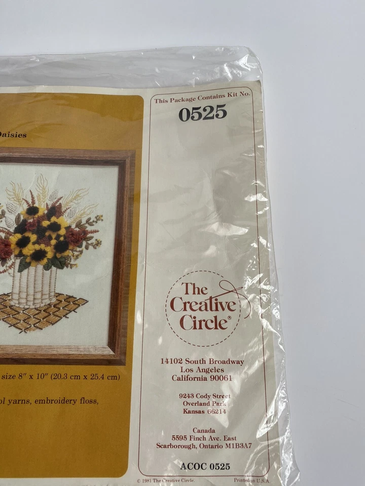 The Creative Circle Crewel Kit 0525 Sunflowers & Daisies 8 X 10 NEW~Sealed - Image 3 of 4