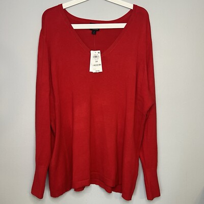 NWT JM Collection V Neck Pullover Sweater Knit Rayon Red Plus Sz 3X Basic Simple