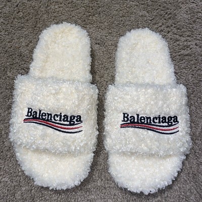 Balenciaga Fur Slides White Size 11 Can Fit 10.5 