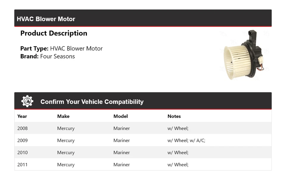 Мотор вентилятора для 2008-2011 Mercury Mariner ОВК 4 сезона 2009 2010 - Изображение 2 из 4