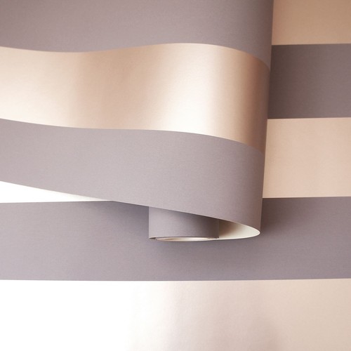 DILLAN STRIPE WALLPAPER ROLLS METALLIC MATTE GREY / ROSE GOLD 12762