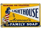 VINTAGE LIGHTHOUSE SOAP PORCELAIN SIGN MARINE GAS STATION CONVENIENT STORE OIL