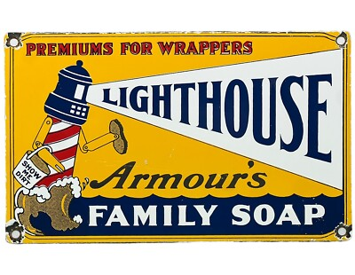 #ad VINTAGE LIGHTHOUSE SOAP PORCELAIN SIGN MARINE GAS STATION CONVENIENT STORE OIL $107.34
