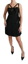 DOLCE & GABBANA Dress Black Stretch Satin Jacquard Mini IT46/ US12/ XL RRP $2500