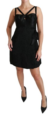 DOLCE & GABBANA Dress Black Stretch Satin Jacquard Mini IT46/ US12/ XL RRP $2500
