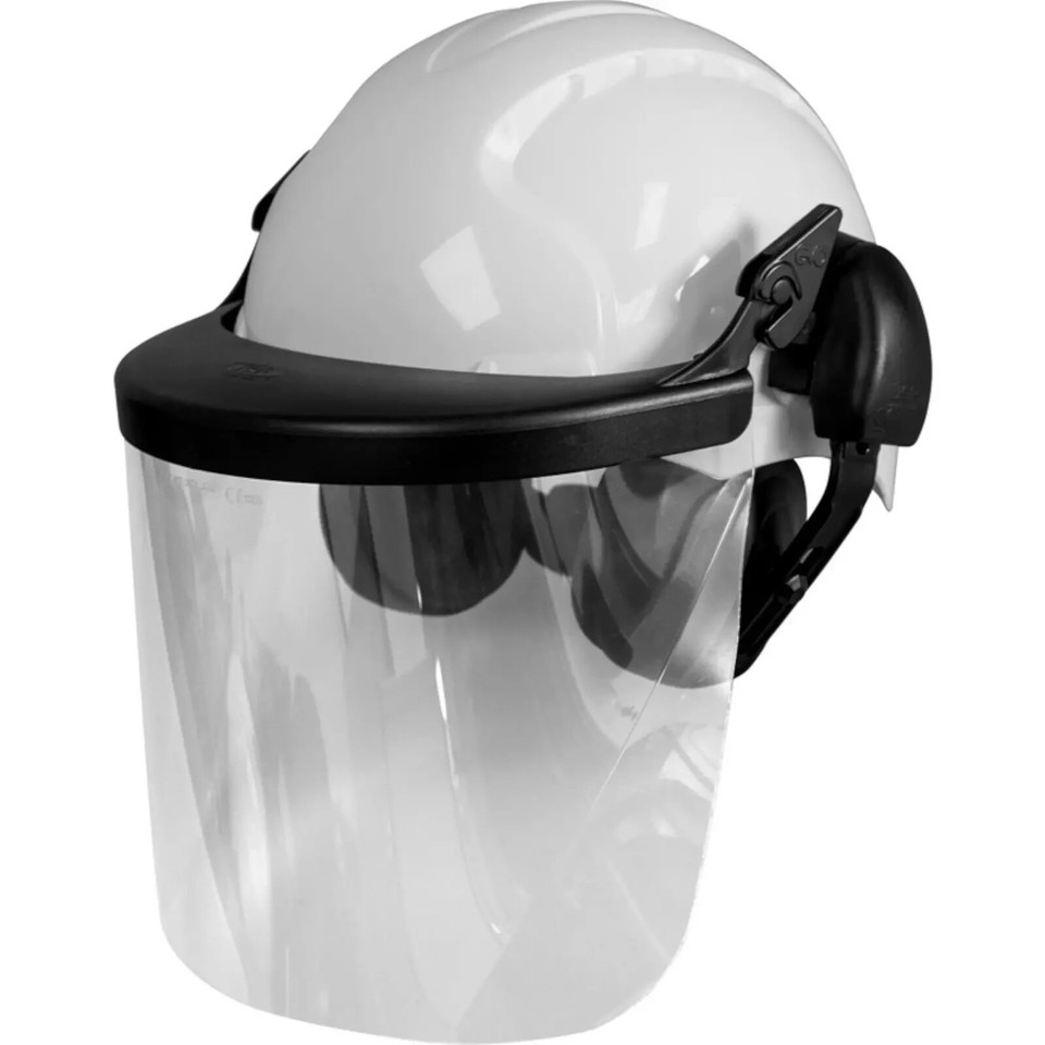 Hard Hat With Ear Defenders And Visor Safety Helmet Polycarbonate White