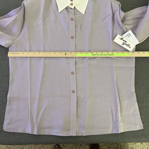 Ann Gerlin Womens Linen Top 18 Lavender Collar Roll Tab Sleeve Button Up Blouse - Picture 11 of 17