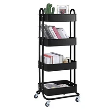 4tier Metal Mesh Utility Rolling Cart Storage Organizer Shelf Rack With Lockable