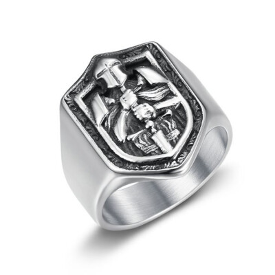 Knights Cross Sword Armor Shield Templar Ring Stainless Steel Men Boys Gift Ring
