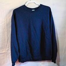 JERZEES Men's Blue Crew Neck Fleece Pullover Sweatshirt Ribbed Cuffs L