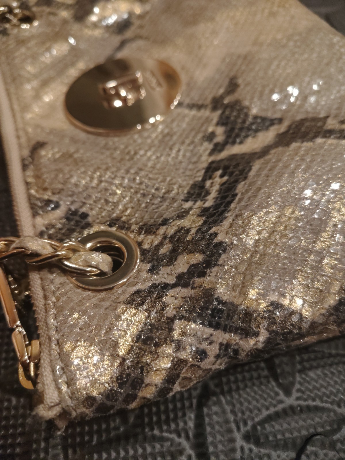 DKNY Metallic Embossed Python Genuine Leather Pur… - image 9