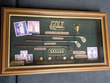 Vintage HISTORY OF GOLF Shadow Box Picture w/ Memorabilia Showing the Evolution