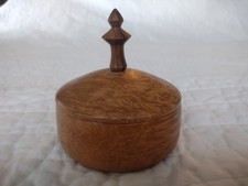 Gorgeous Vintage Hand Turned Wooden Lidded Trinket Box With Finial Handle