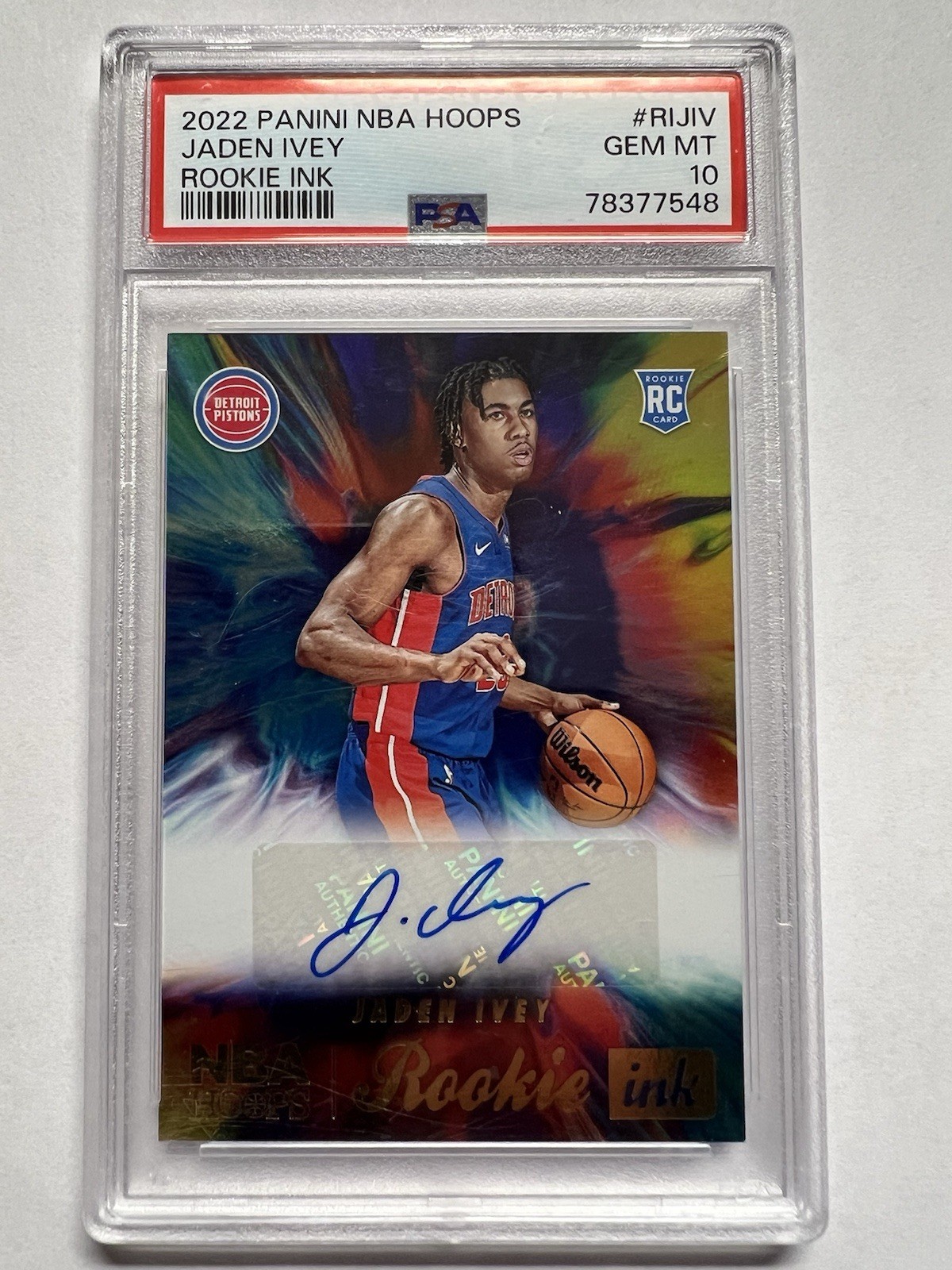 2022-23 Panini NBA Hoops Jaden Ivey Auto PSA 10 Gem Mint Rookie Ink RC #RI-JIV