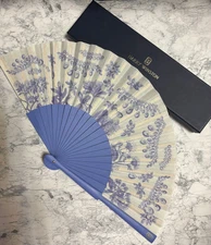HARRY WINSTON Novelty Blue Flower Print Folding Fan Japan Collectable Unused