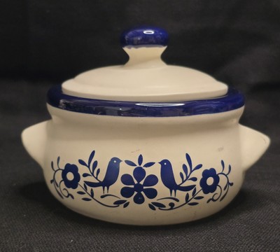 Blue Floral/Bird Print Small Crock Pot With Lid ~ Japan | eBay