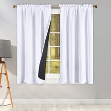 Pure White 100 Blackout Curtains 45 Inch Length for Nursery - 2 Thick Layers ...